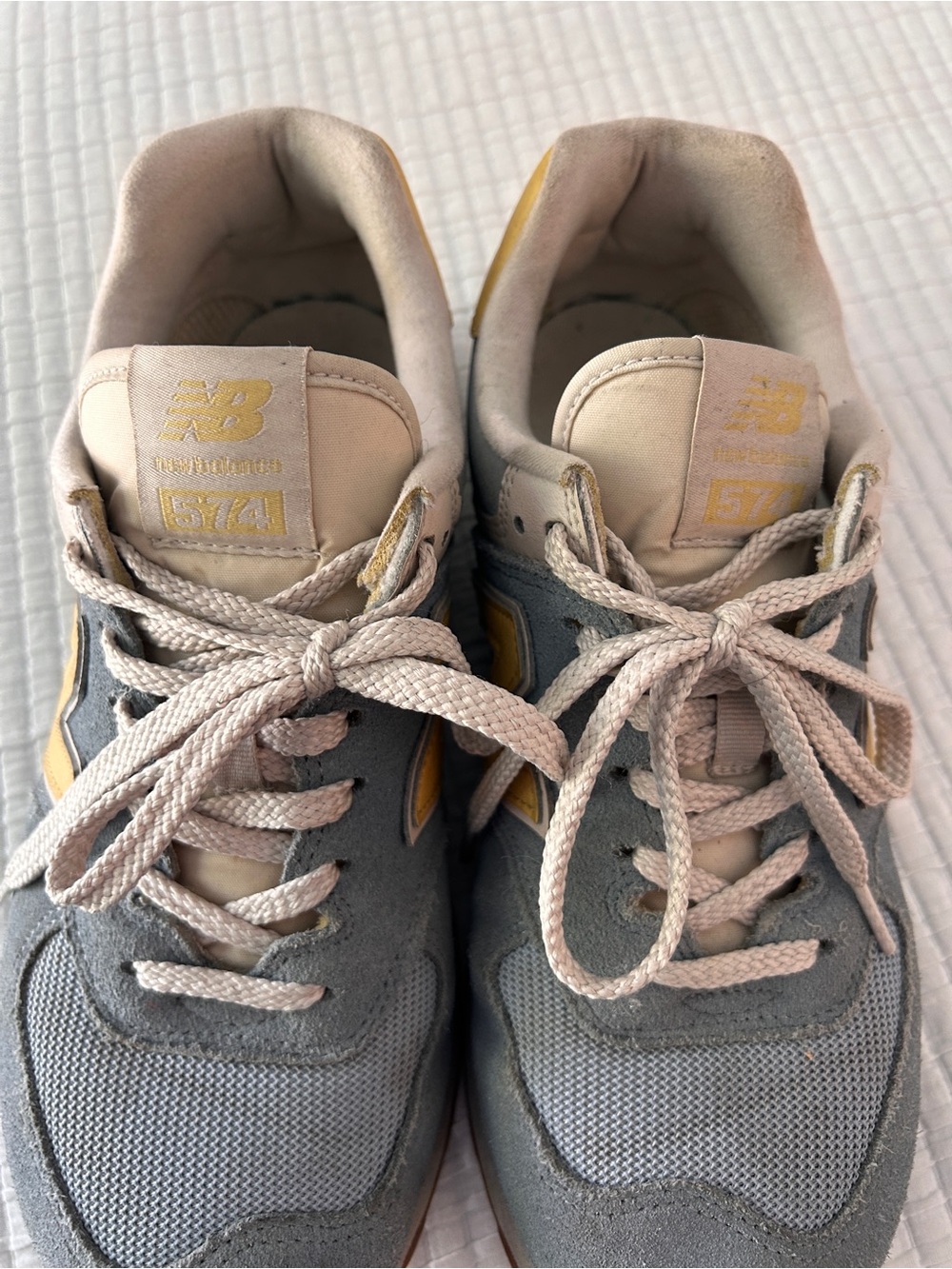Vintage Style J. Crew x New Balance 574 Lace-Up Sneakers in Grey and Yellow